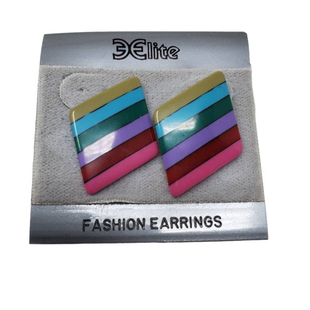 Vintage Art Deco Ear Pierced Stripe Multicolor 80's Diamond Earrings